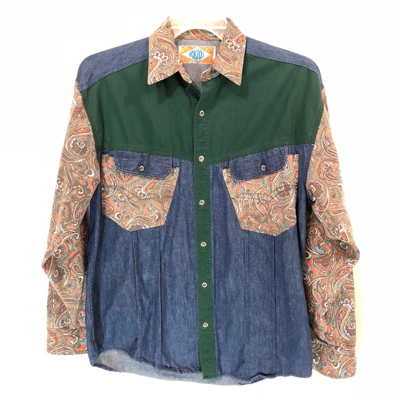 Vintage Other - Vintage RKIDI Western Cowboy Paisley Denim Shirt S